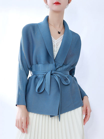 2025 Fashion versatile knitted sweater jacket women's cardigan design sense splicing pleated Korean wear early autumn top