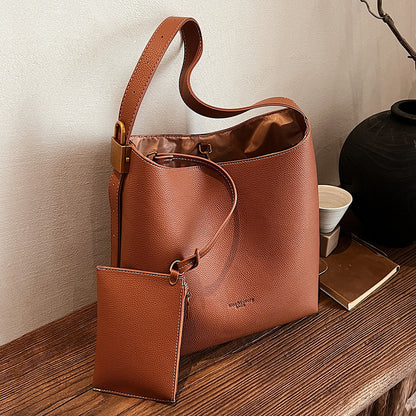 VLOVELAW 2025 Soft-faced large-capacity bag women's popular new shoulder bag simple retro high-end texture commuter messenger bucket bag