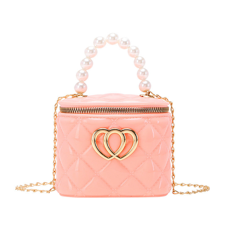 VLOVELAW Pearl Gel Bag DIY Bag Lion Ridge Bucket Bag PVC Crossbody Women's Bag Rhombus Chain Bag Women's Handbag