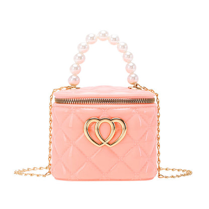 VLOVELAW Pearl Gel Bag DIY Bag Lion Ridge Bucket Bag PVC Crossbody Women's Bag Rhombus Chain Bag Women's Handbag