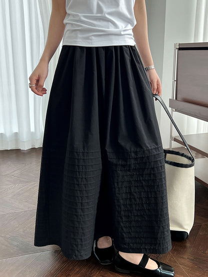 Luxi, Korean simple straight striped pleated skirt for women's summer new heavy industry high-waisted A-shaped umbrella skirt 3591
