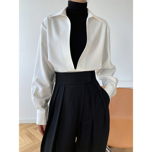 Luxi  spring new design sense light ripe long-sleeved V-neck shirt women's fashion overlay top 677