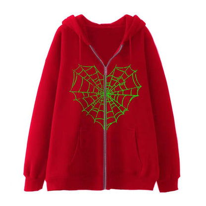 VLOVELAW 2025 Colored Spider Web Street Hip Hop Gothic Harajuku Y2k Black Zipper Hoodie Women, Harajuku Jacket Sweater Women