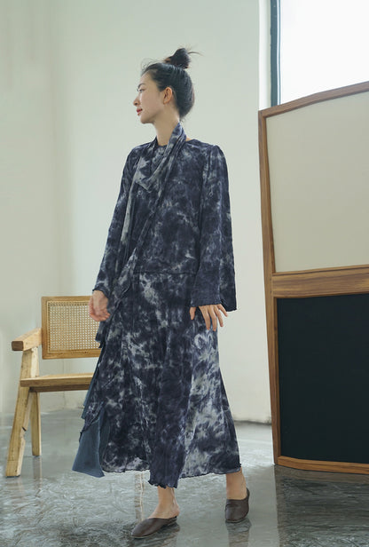 Guochao new Chinese diagonal placket wide-sleeved wrinkled cloth shirt, early autumn retro tie-dye loose top S22283
