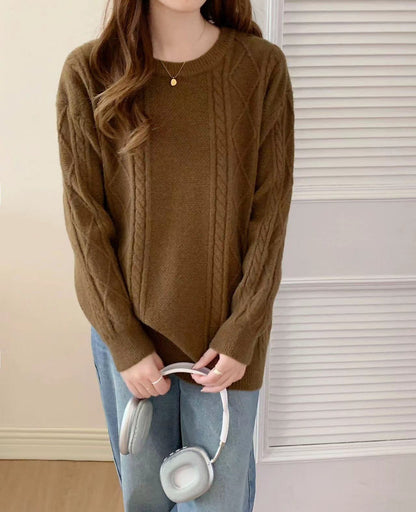 VLOVELAW New autumn and winter new women's clothing loose round neck pullover sweater women's rhombus lazy wind long-sleeved knitted sweater women's top