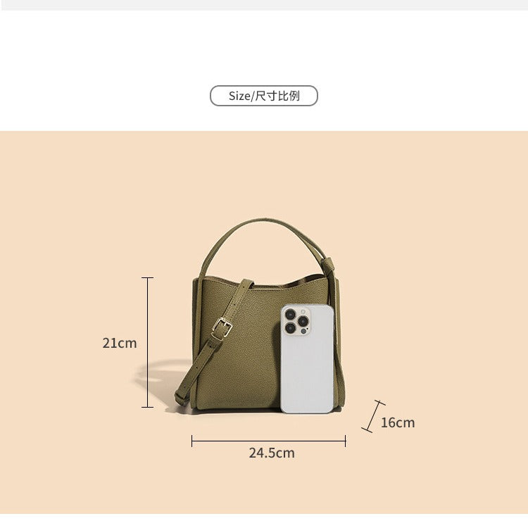 Women's Bucket Bag  New Fashion Genuine Leather High-Grade Simple Portable Lunch Bag Cowhide Leather Single-Shoulder Bag Messenger Bag