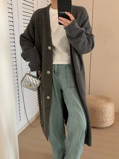 VLOVELAW Knitted large-size cardigan women's autumn and winter new Korean version loose lazy style 2025 style medium and long thickened sweater jacket tide