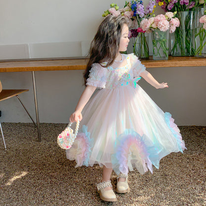 VLOVELAW Girl's Mermaid Princess Dress Summer  New Girl's Western Style Fashion Pettiskirt Summer Children's Dress
