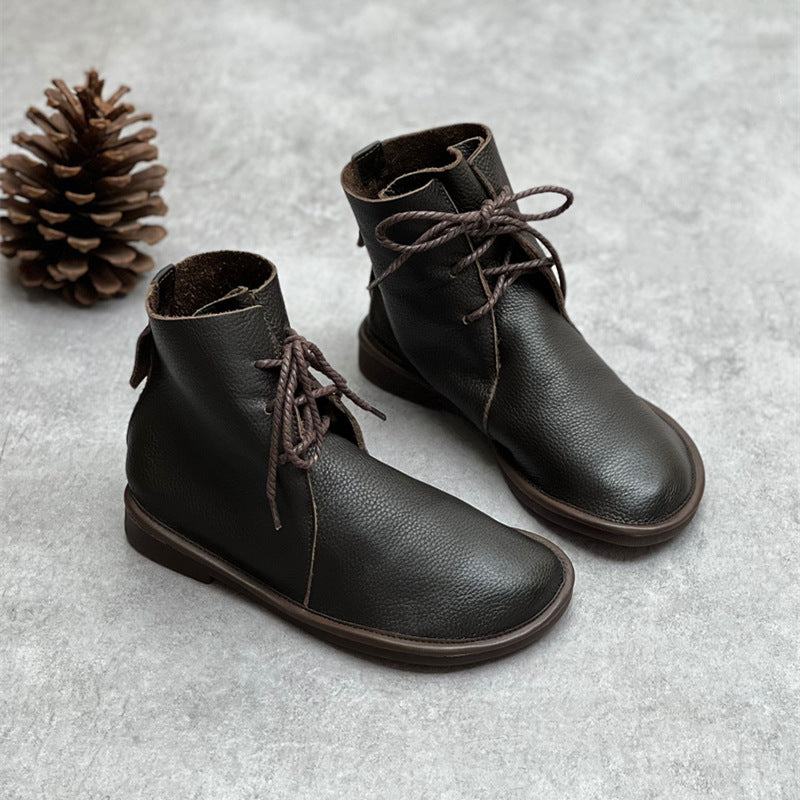 Retro Leather Martin Boots Casual round Toe All-Matching British Style Chelsea Boots Short Boots Women's Soft Leather Soft Bottom Leather Boots