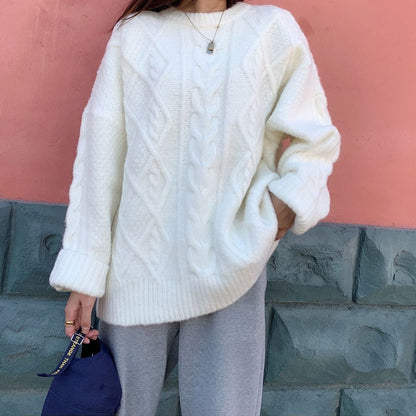 VLOVELAW Autumn and winter new lazy style retro twist sweater women's clothing Korean version loose soft waxy inner with bottom knitted sweater top