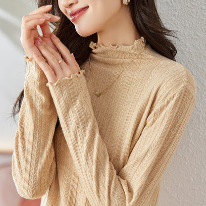 direct sales knitted top women's semi-turtleneck inner  spring retro warm sweater short bottoming shirt