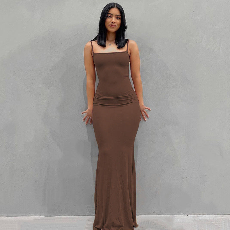 VLOVELAW European and American Foreign Trade New Women's Clothing Kardashian Skims Dress Casual Slim Strap Home Long Dress