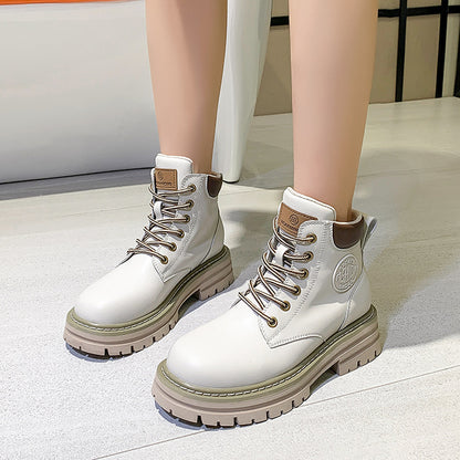 [Gao Ding Silk Cowhide]  New Hight Increasing Martin Boots Women's Ankle Boots with Thick Sole Worker Boots