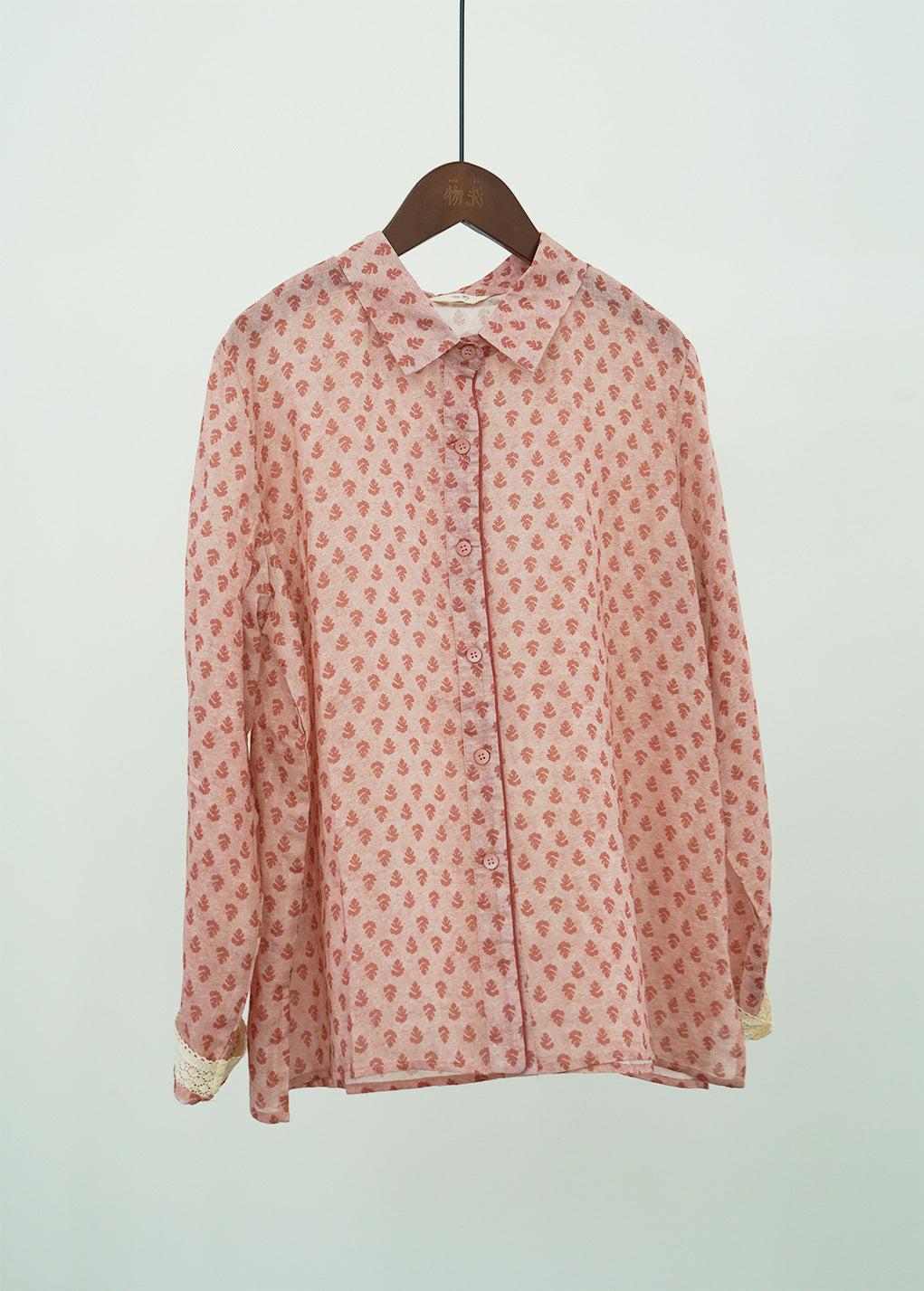 casual and literary early autumn floral lapel ramie shirt, retro nostalgic classic thin top S22272