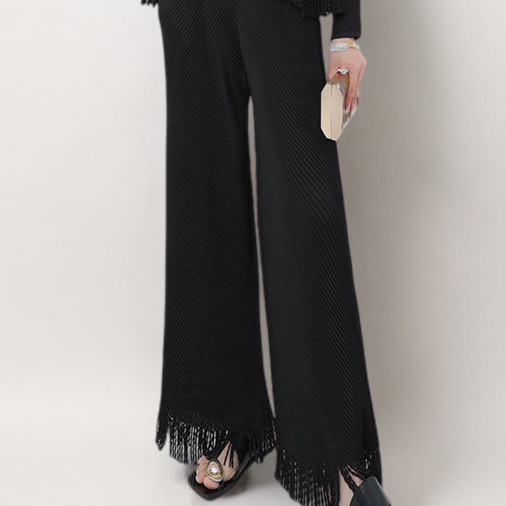 2025 Hot-selling women's clothing spring and summer wear a complete set of fringed cardigan drape straight pants temperament versatile two-piece trendy