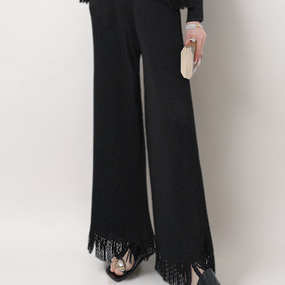 2025 Hot-selling women's clothing spring and summer wear a complete set of fringed cardigan drape straight pants temperament versatile two-piece trendy