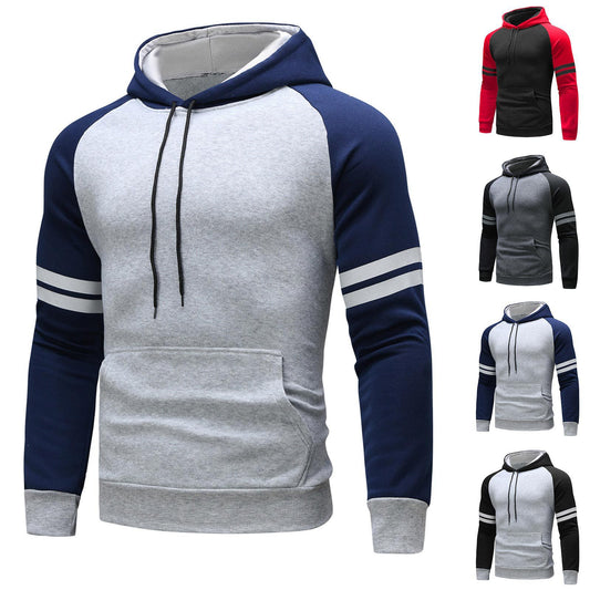 VLOVELAW  new New leisure sports fitness contrasting colors men's autumn and winter color matching striped sweater pullover hooded plus