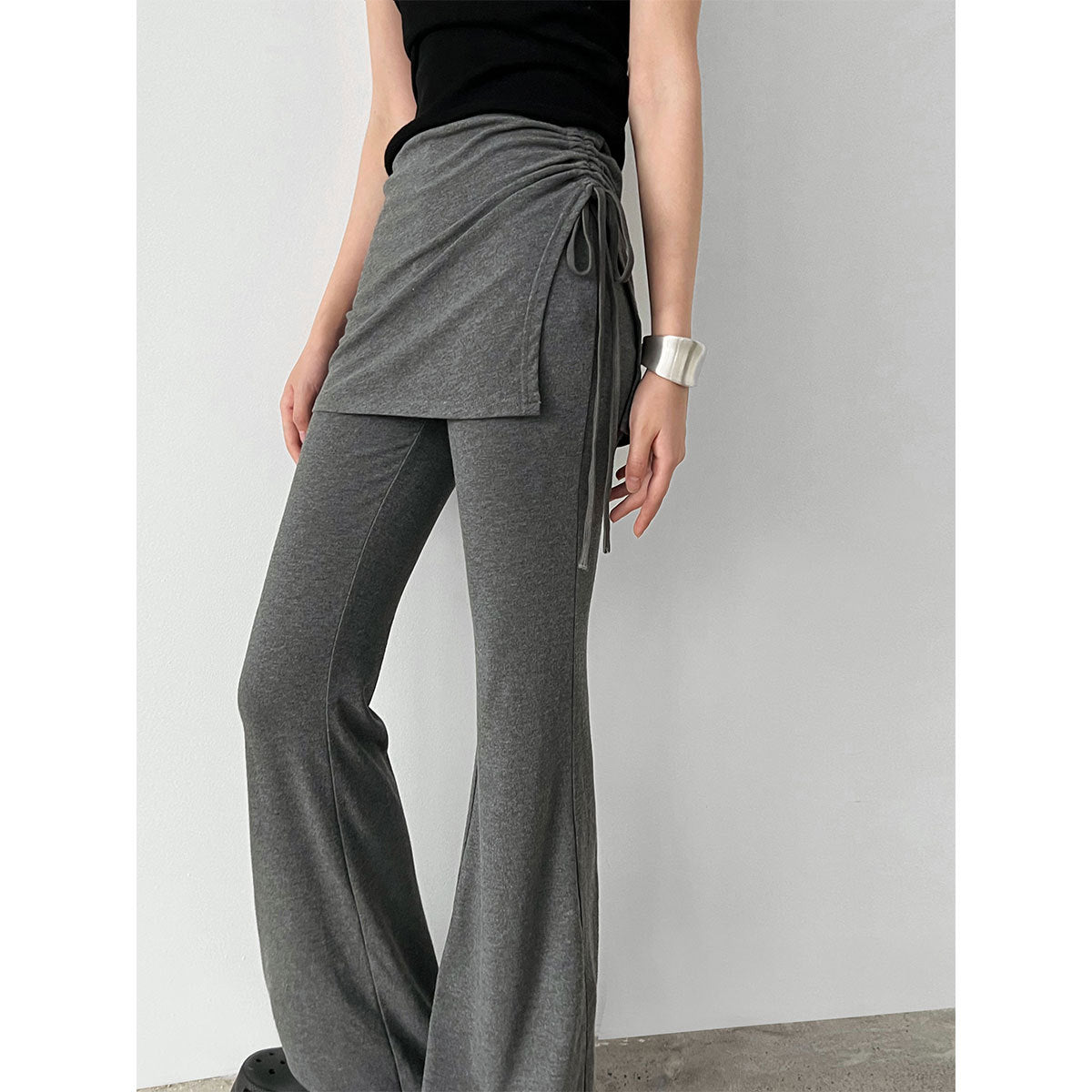 Luxi, casual fake two-piece high-waisted fart curtain slightly pulled pants women's summer new drape and thin trousers 2679