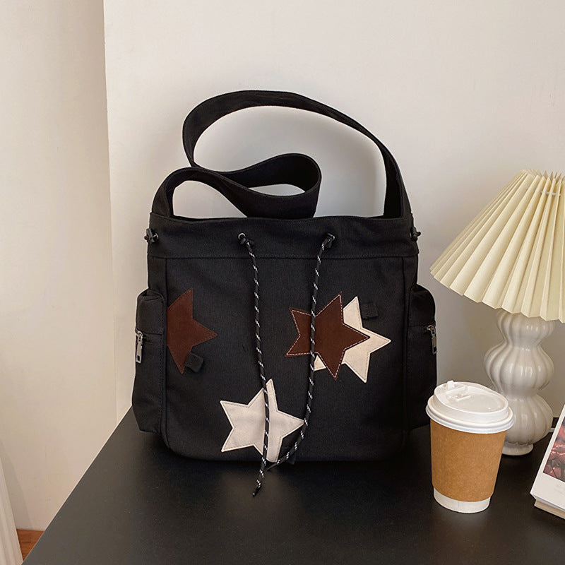 VLOVELAW American Vintage Canvas Bag Ins Style Casual Female Student Large Capacity Japanese Tote Bag Commuter Shoulder Messenger Bag