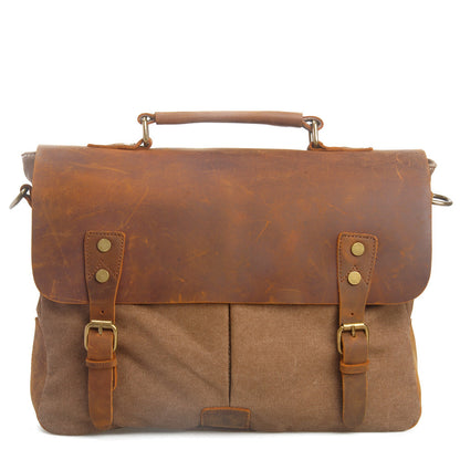 VLOVELAW 2025 Muchuan cloth bag, genuine leather with canvas with genuine leather, 2025 retro mailman bag, one-shoulder messenger bag, portable briefcase.