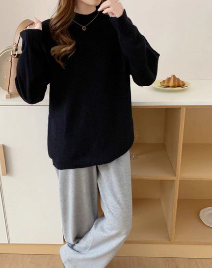 VLOVELAW Semi-turtleneck sweater women's autumn and winter New new loose retro lazy style solid color pullover soft waxy thickened knitted sweater