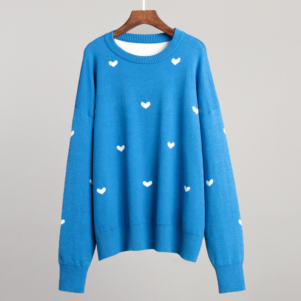 KKBOXLY Cross-border love printing sweater New new autumn and winter 2025 style temperament commuting casual crew neck design sweater