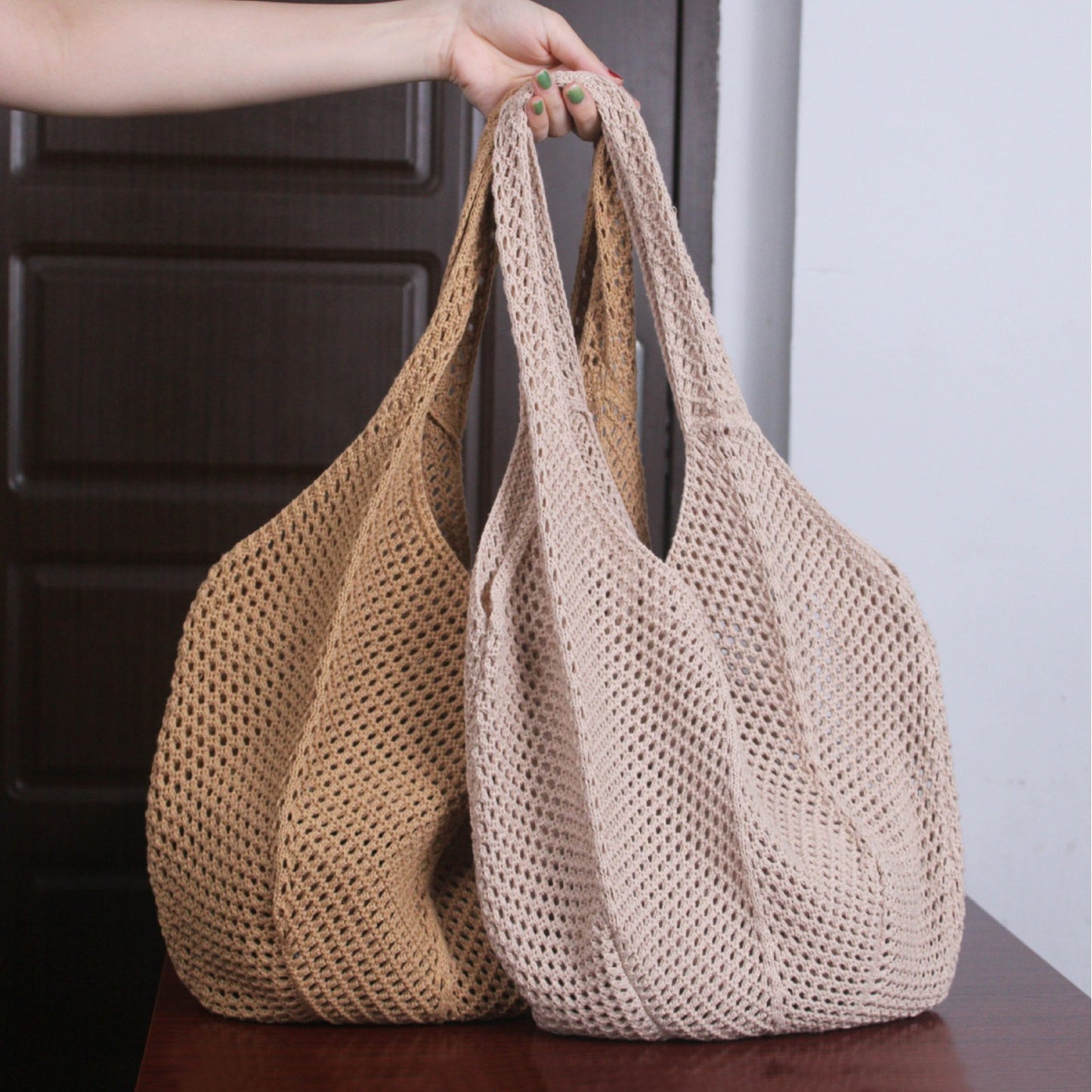 VLOVELAW South Korea Vintage Ins Shoulder Cotton Thread Woven Bag New Crochet Handbag Straw Bag Vacation Beach Bag
