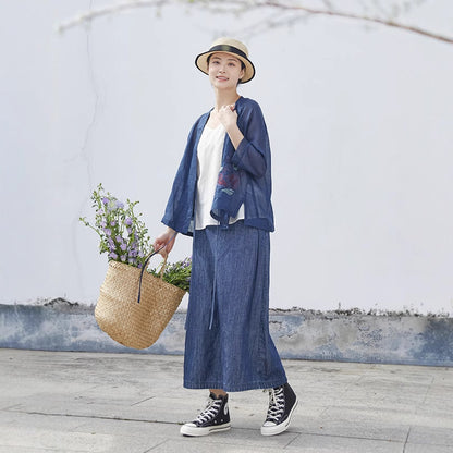 2025 spring and summer shirt ramie diagonal placket lace-up with hand-embroidered V-neck cardigan new Chinese top A0412