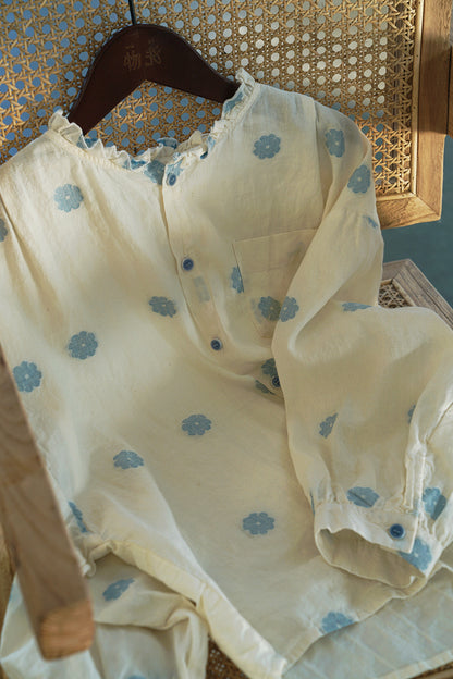 pastoral life daisy jacquard color matching shirt, retro  early autumn loose fun top S22274