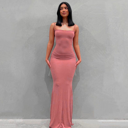 VLOVELAW European and American Foreign Trade New Women's Clothing Kardashian Skims Dress Casual Slim Strap Home Long Dress