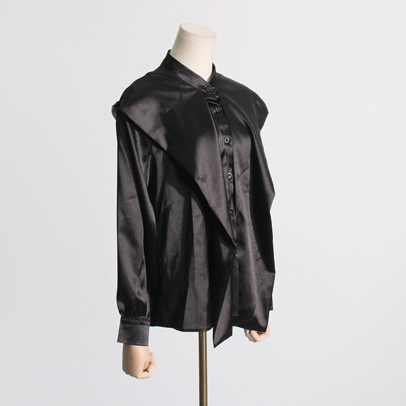 2025 Simple style top women's  spring new  temperament casual high sense long sleeve satin shirt clothing