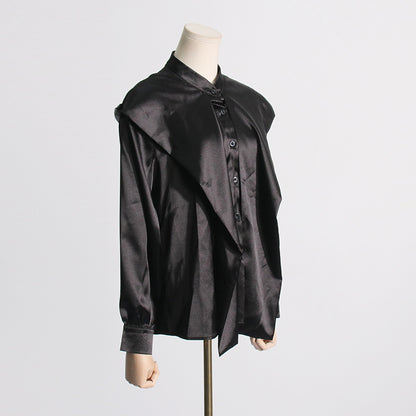 2025 Simple style top women's  spring new  temperament casual high sense long sleeve satin shirt clothing