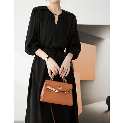 2025 Triacetic acid  dress, high-end sweet and spicy women's clothing, summer lace-up medium and long white and black skirt