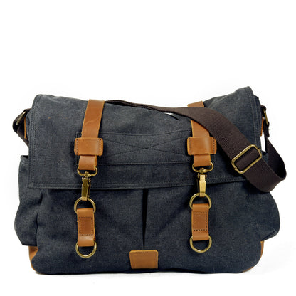 VLOVELAW 2025 Men's casual canvas satchel literary and retro shoulder with leather oblique span bag women's simple messenger bag computer bag