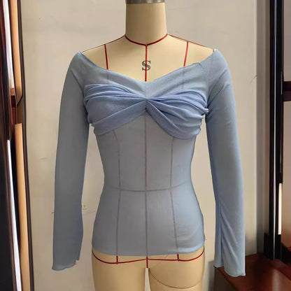 VLOVELAW New European and American Women's Casual Spring  New Bow Tube Top Long Sleeve T-shirt Top Y2g Fashion