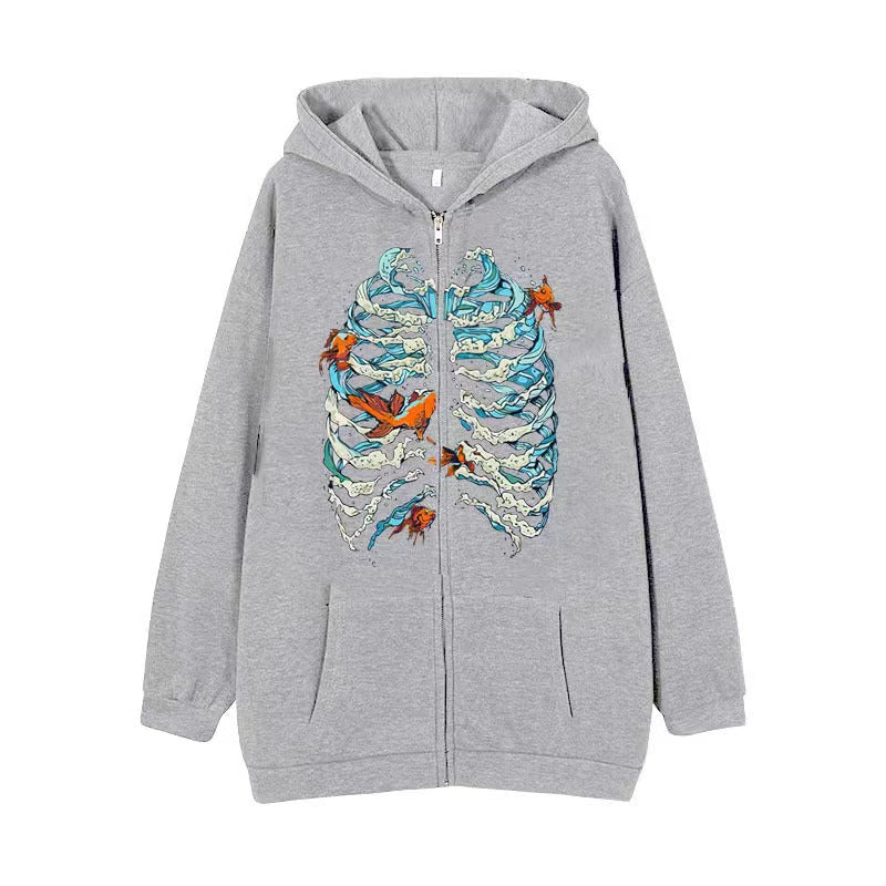 VLOVELAW 2025 Popular and  Diablo Skull Sweatshirt Men's and Women's Hoodies Goth Couple Harajuku Large Size Zipper Sweater