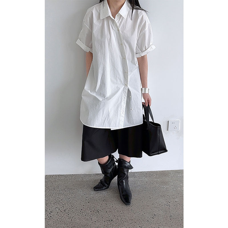 Luxi Korean niche design belt shirt women's summer new buckle loop strap waist short-sleeved top 8745