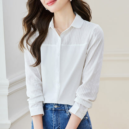 Cotton cocoon, white shirt women's long sleeves  spring and autumn new pure cotton splicing top slim and thin commuter shirt