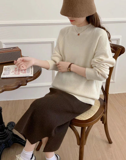 VLOVELAW Semi-turtleneck sweater women's autumn and winter New new loose retro lazy style solid color pullover soft waxy thickened knitted sweater