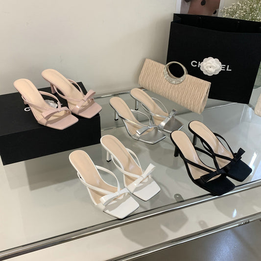 Spring and Autumn New  Style Square Toe High Heels Women's Roman Sandals Outer Wear Flip-Flops Flip-Flops All-Matching
