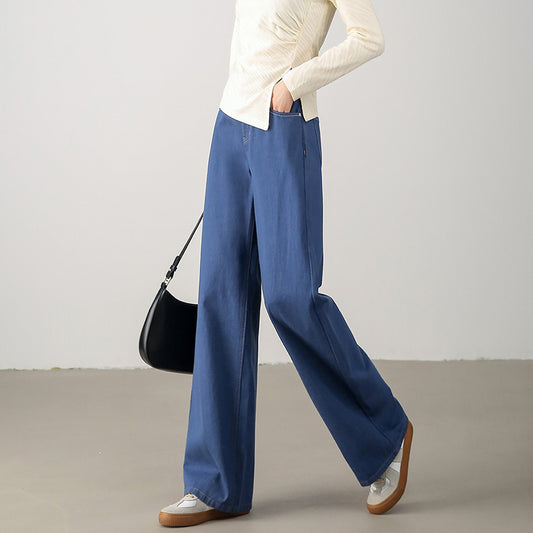 2025  High-end textured fabric, soft pendant pants, washed blue, soft, daily home commuter style jeans