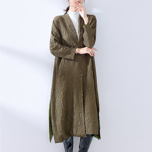2025 New Popular trade extended trench coat women's high-end embroidery double-sided can wear Middle East robe coat women