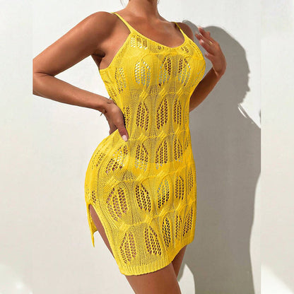 VLOVELAW 2025 summer new beach skirt women's solid color sexy knitted hollow beach bikini swimsuit blouse sunscreen clothing