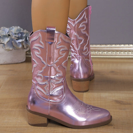 Plus Size Cross-Border Foreign Trade  Autumn New HOTan and NEWn Women's Mid-Calf Length Solid Color Pointed Adult Martin Boots Chunky Heel Shoes Boots