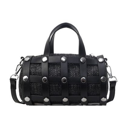 VLOVELAW 2025 Straw rivet pillow bag women's popular new fashion versatile shoulder messenger bag Korean version niche portable cylinder bag