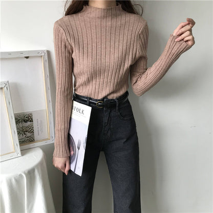 Large quantities of 2025 winter semi-turtleneck thickened shirt women's winter loose pullover knitted sweater bottoming shirt