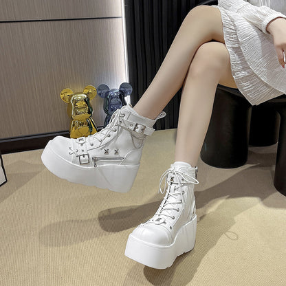 Autumn and Winter New Rivets Pendant Martin Boots Female Hot Girl Thick Bottom Increased by Belt Buckle Booties All-Matching Motorcycle Boots