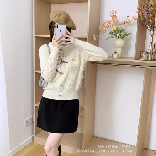VLOVELAW Spring  ribbon niche design sweater knitted sweater women's new high-end gentle soft waxy inner top