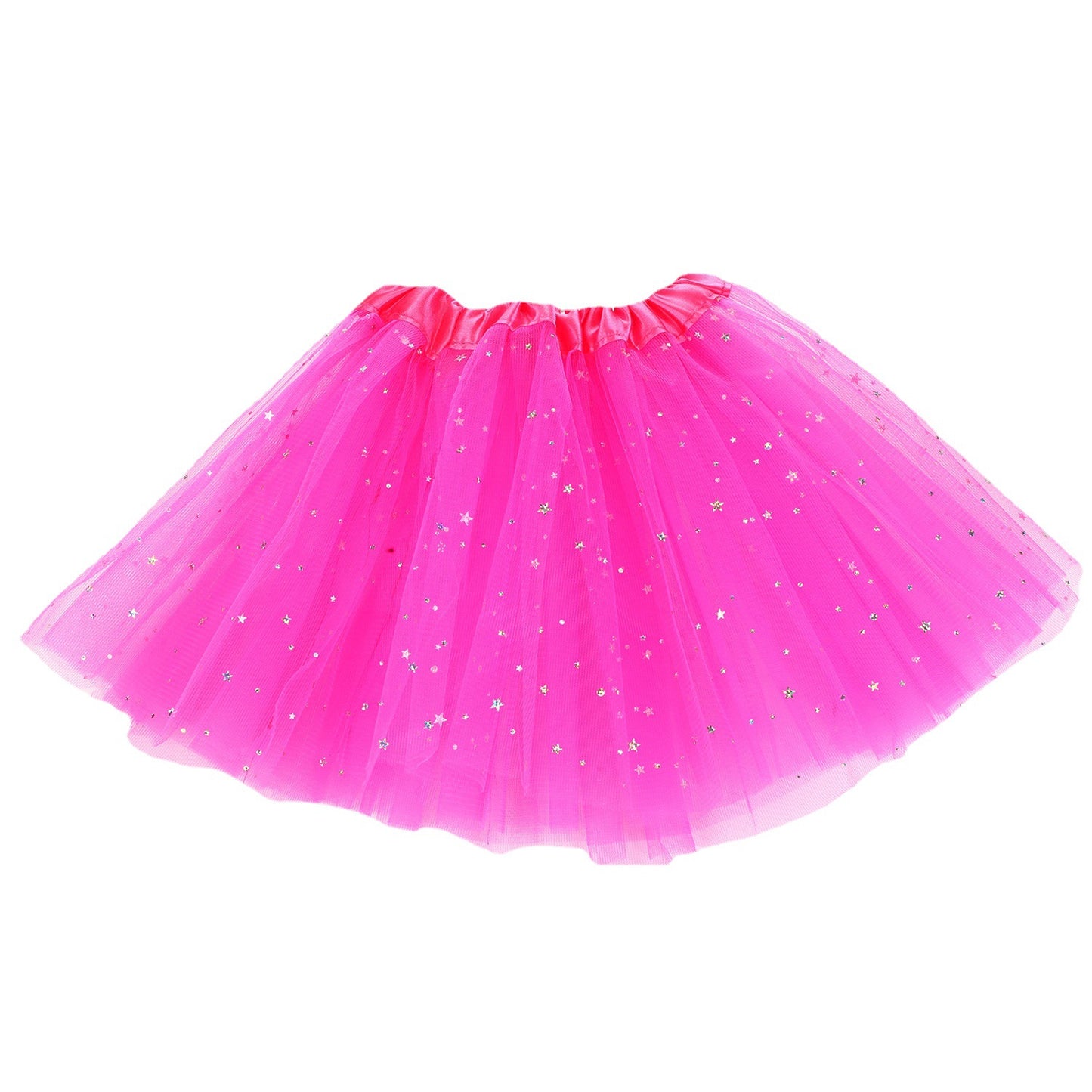 VLOVELAW Dance Tutu Skirt Children's Day Performance Skirt Princess Dress Girl's Three-Layer Mesh Sequins Five-Pointed Star Half-Length Pettiskirt