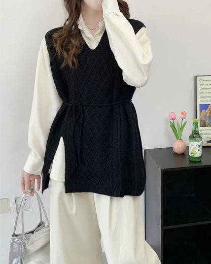 VLOVELAW Spring and Autumn Lazy Wind Knitting Waist Skinny Vest Hot Fashion Vest Stacked Wear Vest V-Neck Sweater Women